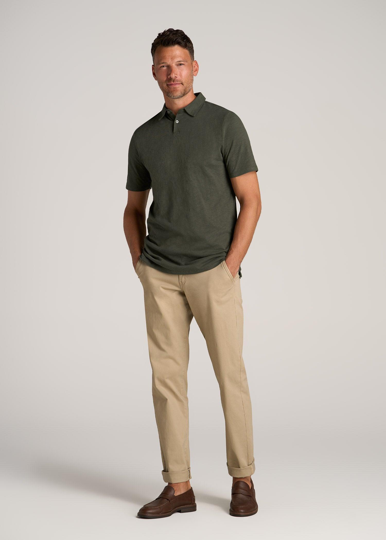 Slub Self Collar Tall Polo Shirt in Dark Olive Green Male Product Image