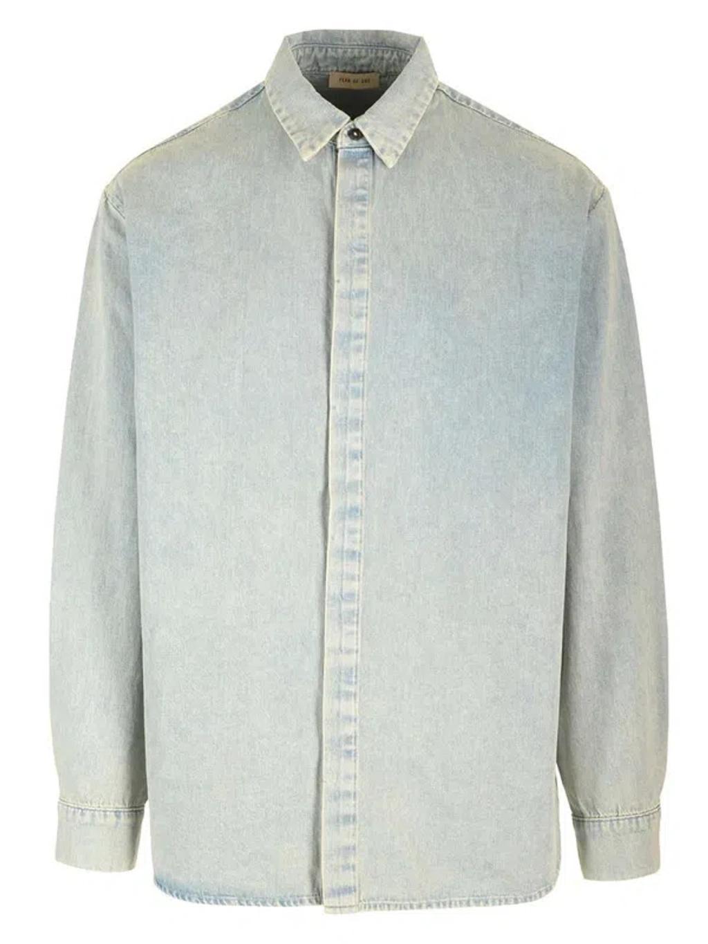 Long Sleeved Denim Shirt In Blue Product Image