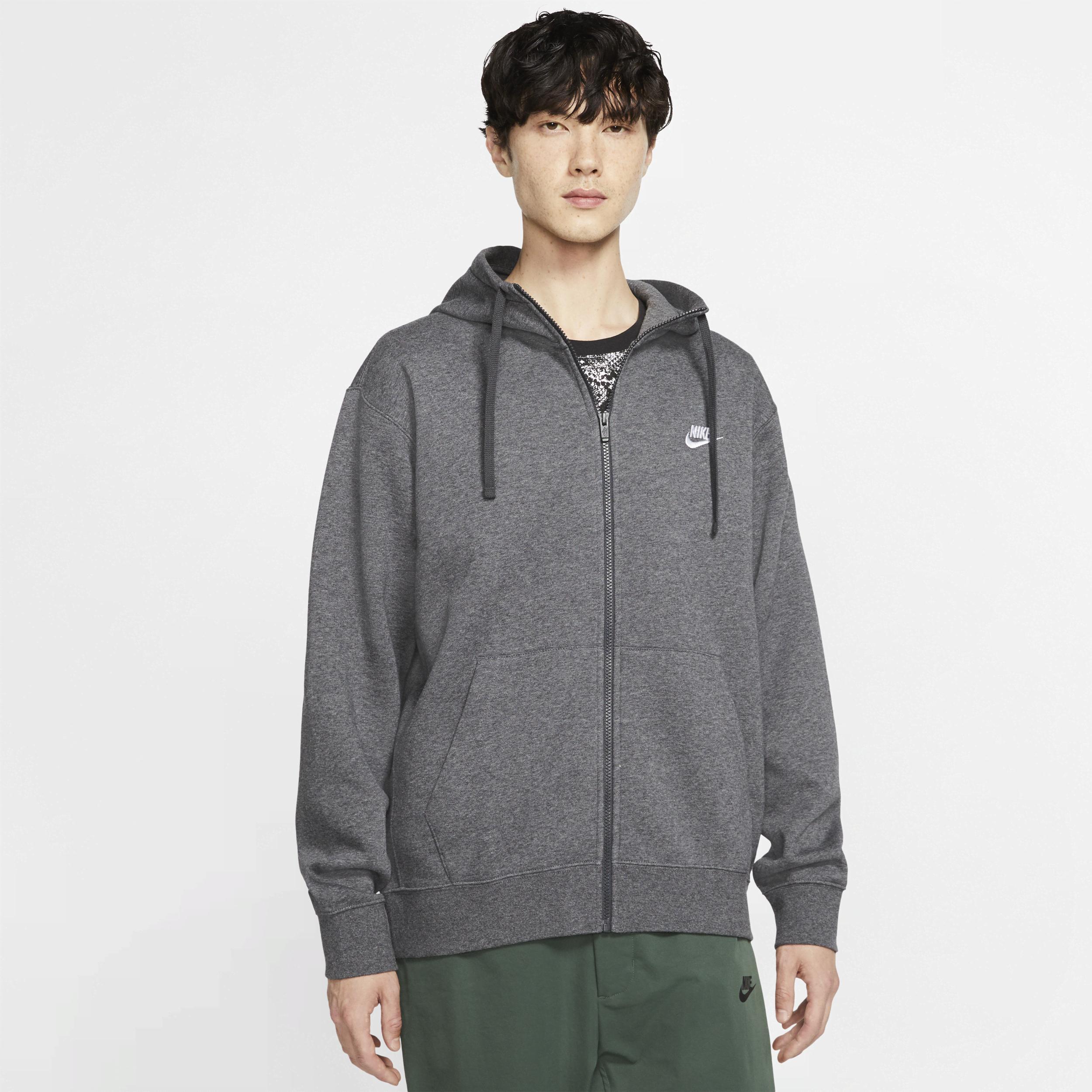 Nike Mens Nike Club Full-Zip Hoodie - Mens Anthracite/Charcoal Heather/White Product Image