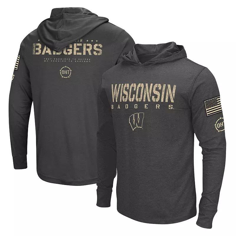 Mens Colosseum Heather Black Wisconsin Badgers Team OHT Military Appreciation Long Sleeve Hoodie T-Shirt Product Image