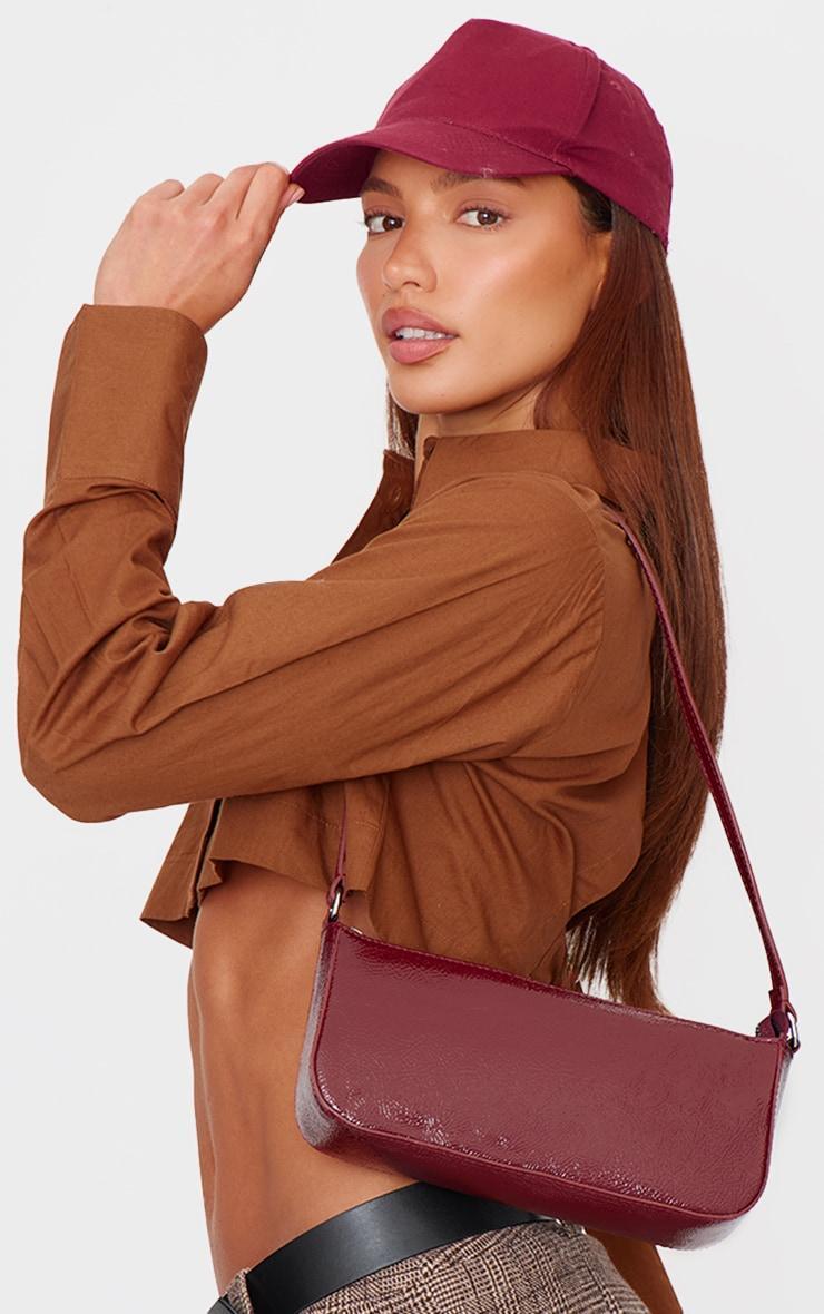  Burgundy Crinkle Patent Pu Zip Shoulder Bag product image