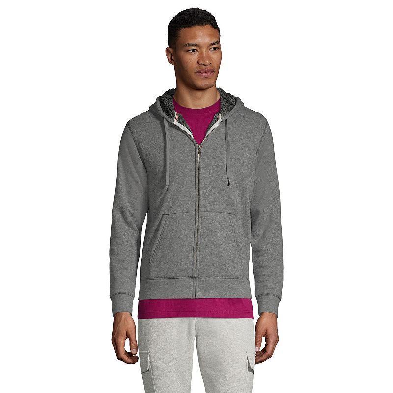 Big & Tall Lands End Serious Sweats Sherpa Fleece Full-Zip Hoodie, Mens Pewter Grey Product Image