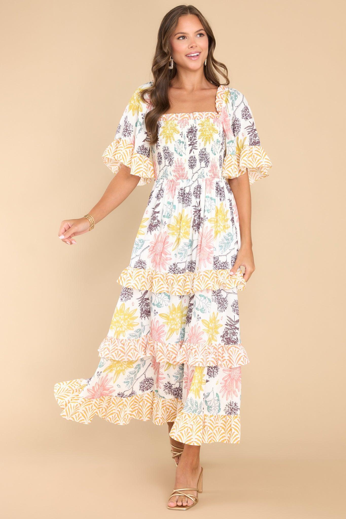 Aura Stay Awhile Ivory Floral Print Maxi Dress Product Image