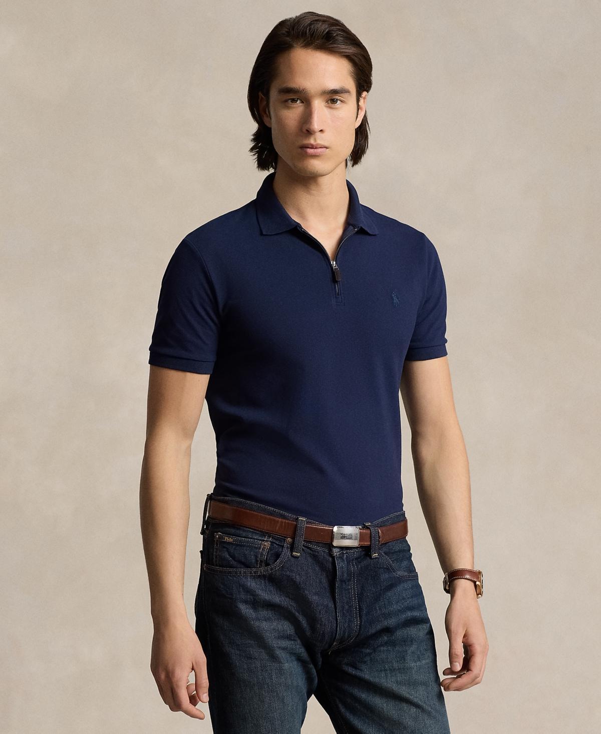 Men's Classic-Fit Stretch Mesh Zip Polo Shirt Product Image