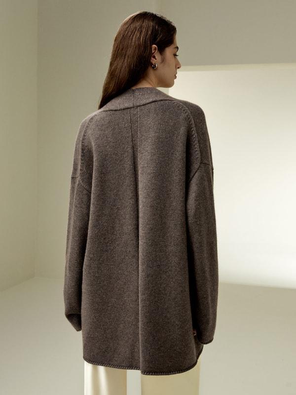 Long Open-Front Knit Cardigan Product Image