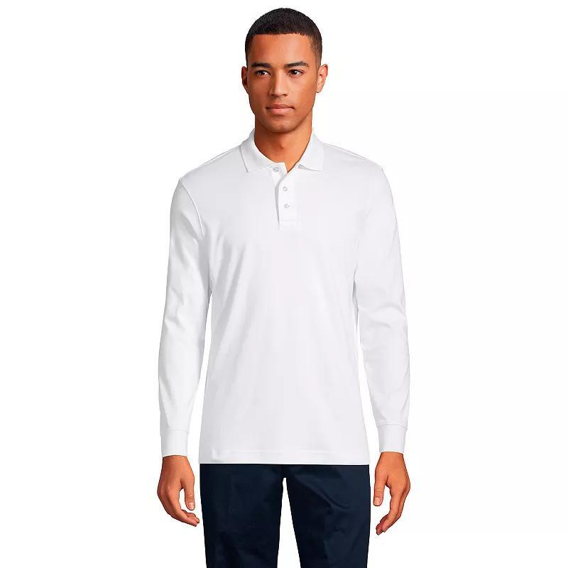 Lands End School Uniform Mens Long Sleeve Interlock Polo Shirt Product Image