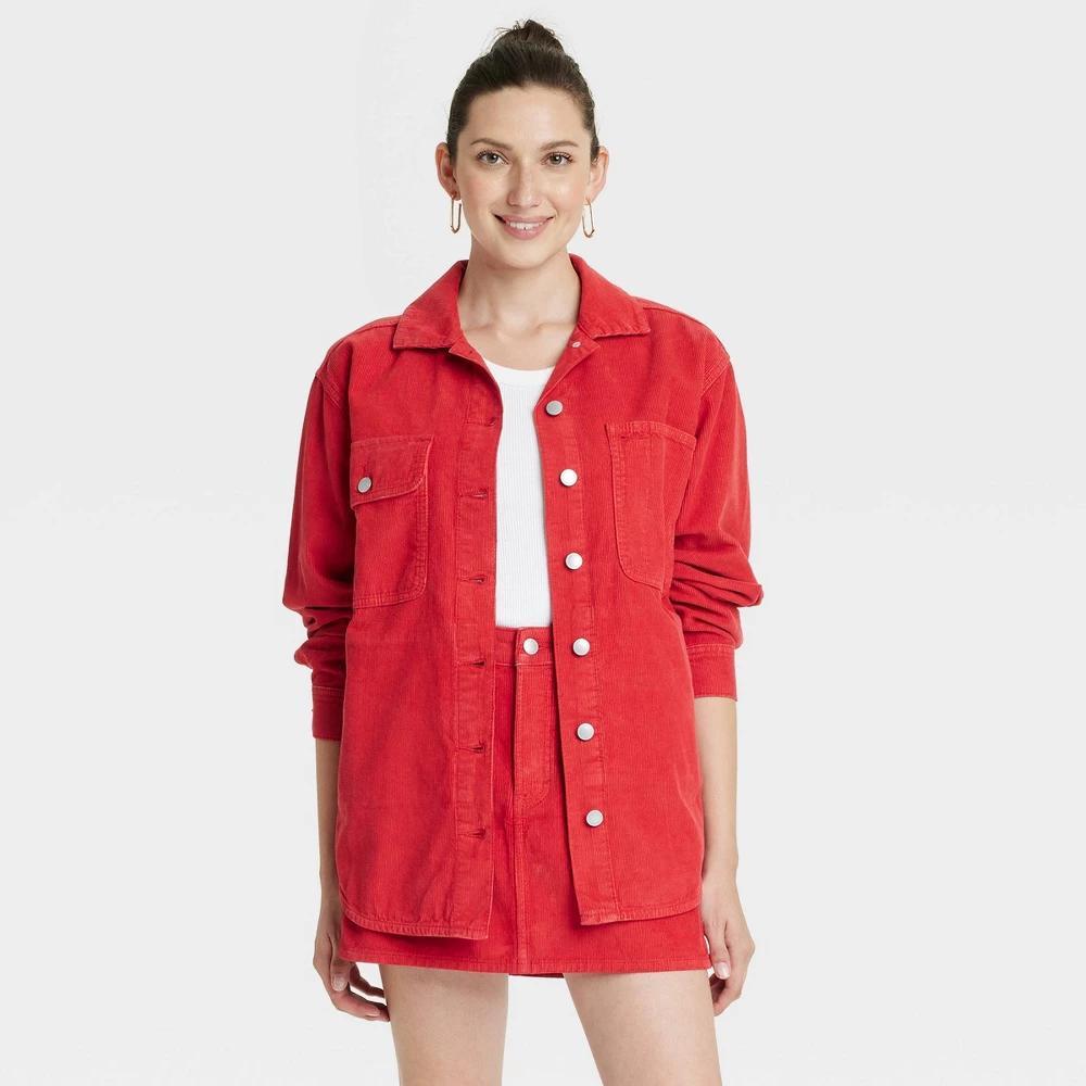 Womens Long Sleeve Corduroy Shacket - Universal Thread Red Product Image