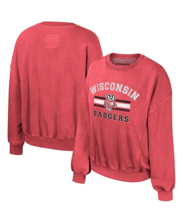 Womens Colosseum Red Wisconsin Badgers Audrey Washed Pullover Sweatshirt Product Image