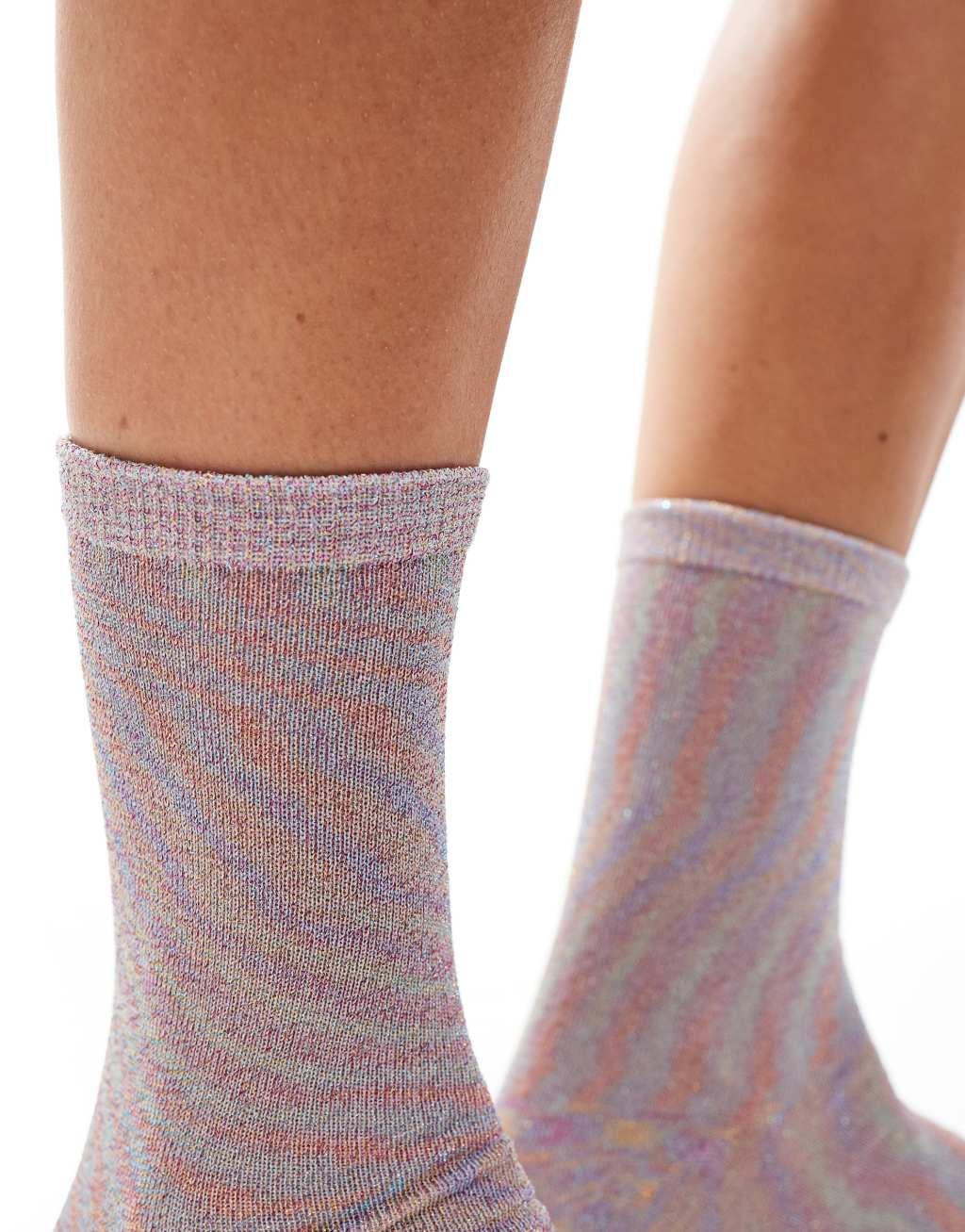 Vero Moda glitter socks in iridescent Product Image