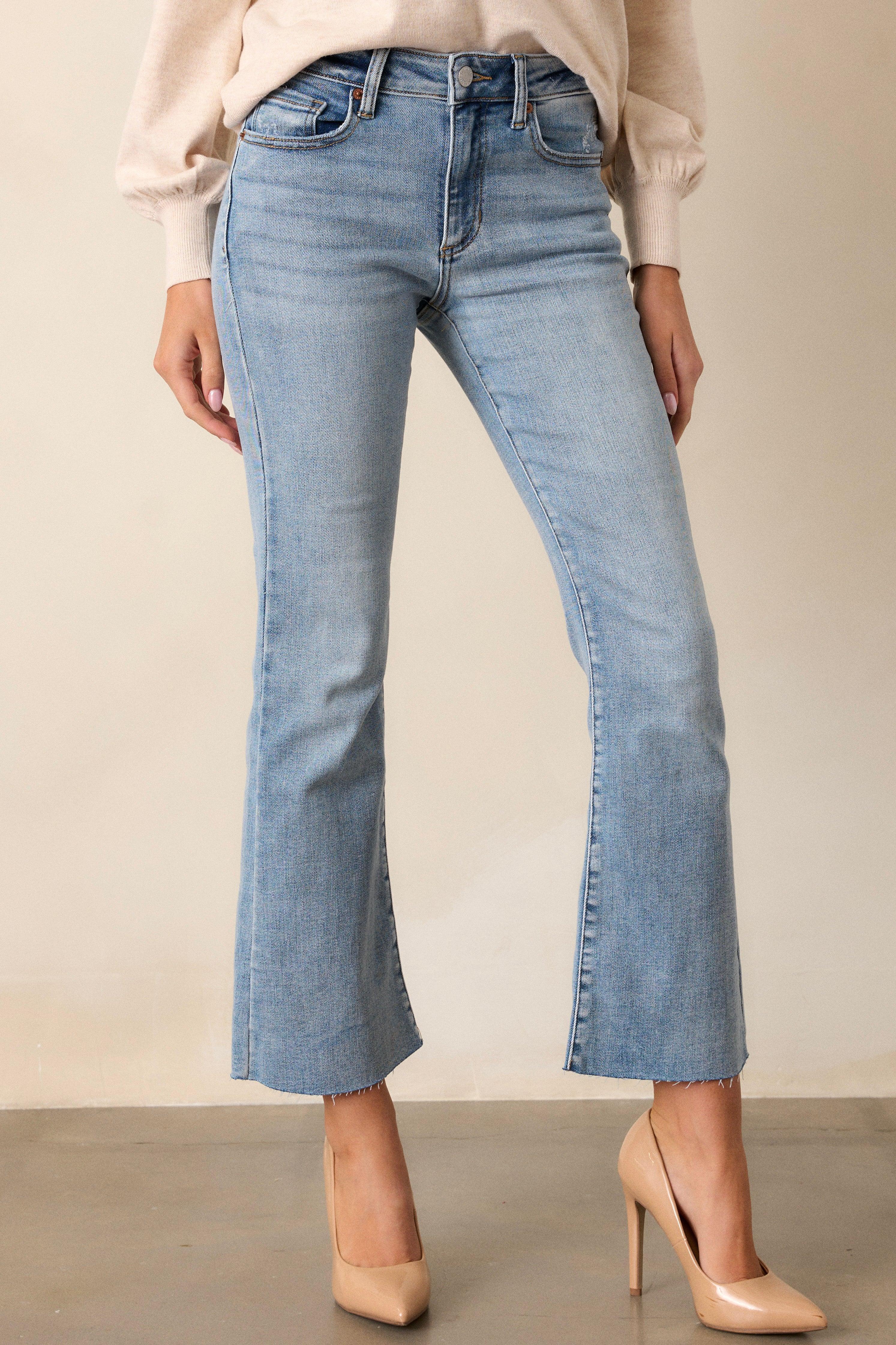 Wave Of Calm Light Wash Cropped Flare Jeans Product Image