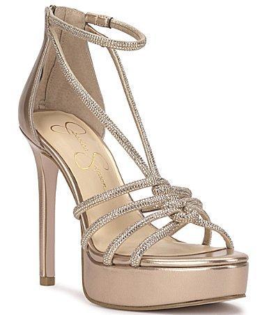 Jessica Simpson Suvrie Metallic Rhinestone Strappy Platform Dress Sandals Product Image