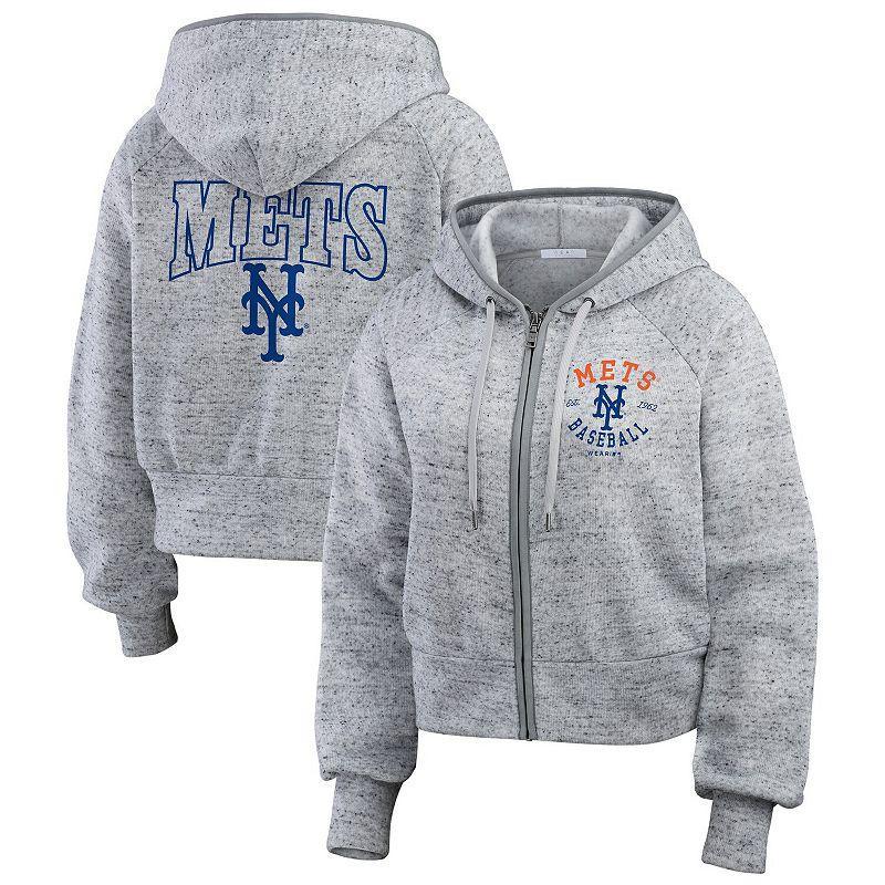 Womens WEAR by Erin Andrews Heather Gray New York Mets Speckled Fleece Cropped Full-Zip Hoodie product image