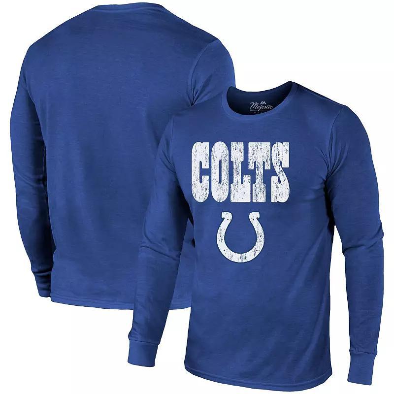 Indianapolis Colts Majestic Threads Lockup Tri-Blend Long Sleeve T-Shirt - Royal, Mens Product Image