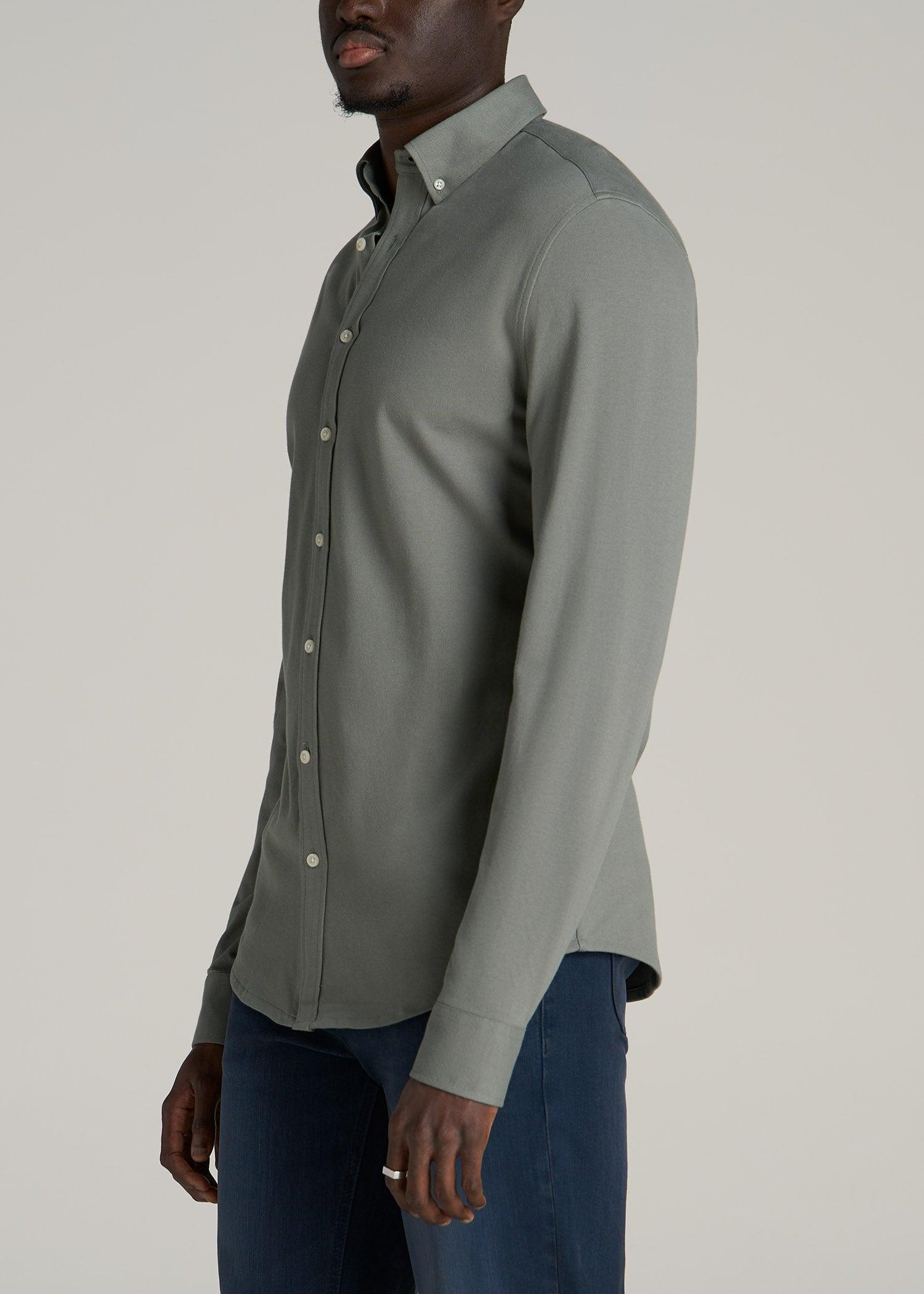 Stretch Knit Oxford Button Shirt for Tall Men in White Male Product Image