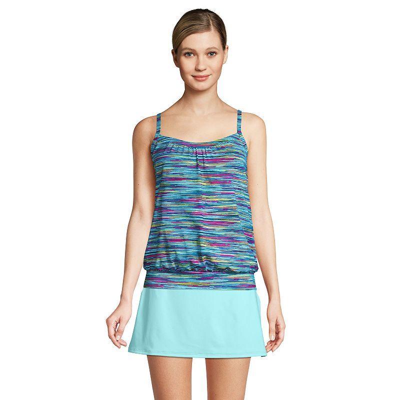 Petite Lands End Bust-Minimizer Blouson Tankini Top, Womens Deep Blue Spaced Dye Product Image