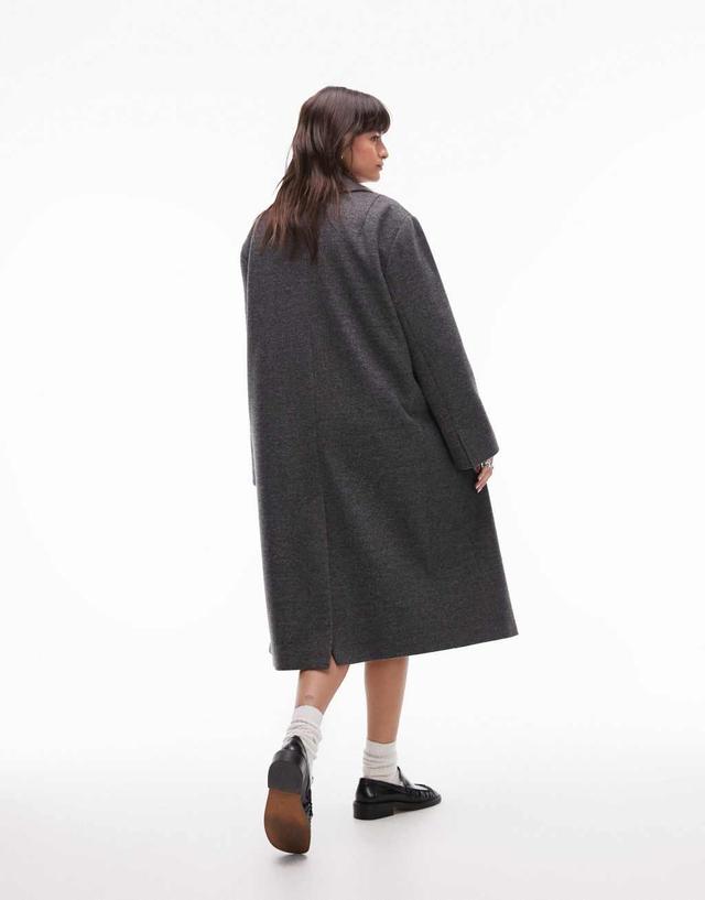 Topshop double breasted coat in charcoal Product Image