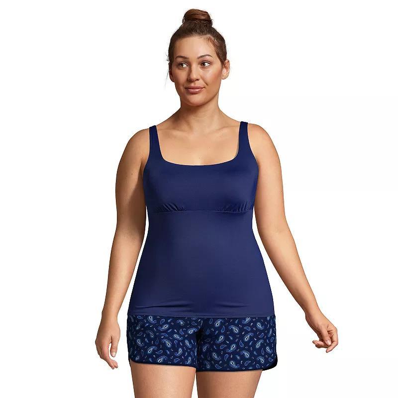 Womens Lands End Tummy Control UPF 50 Squareneck Tankini Top Black Product Image