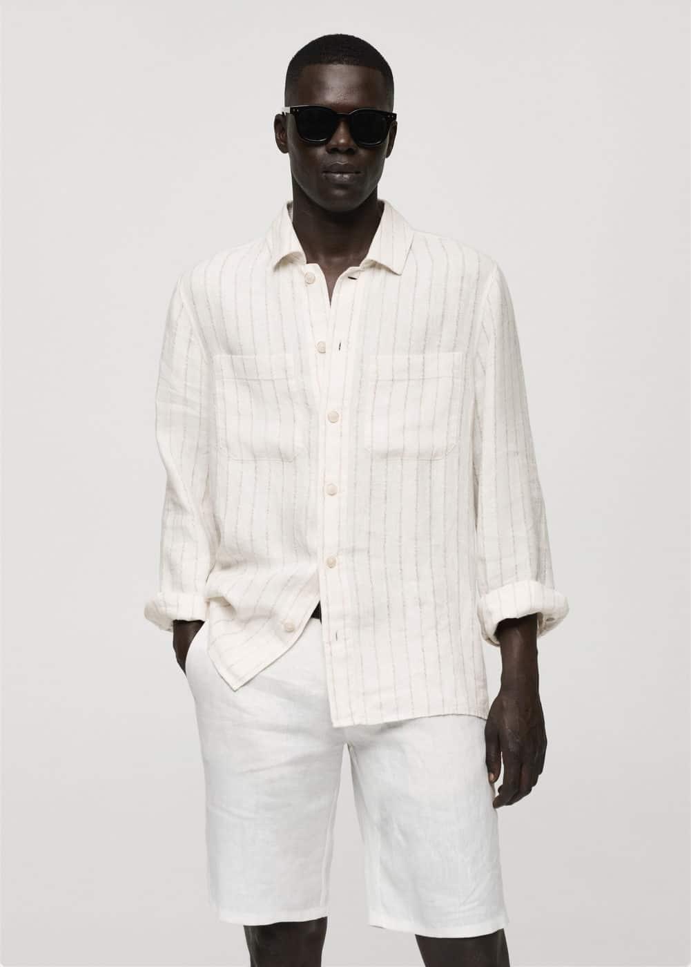 MANGO MAN - 100% linen striped regular-fit shirt ecruMen Product Image