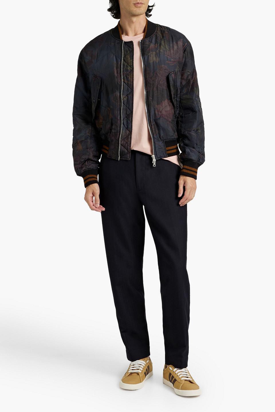 Quilted Printed Satin Bomber Jacket In Navy Product Image