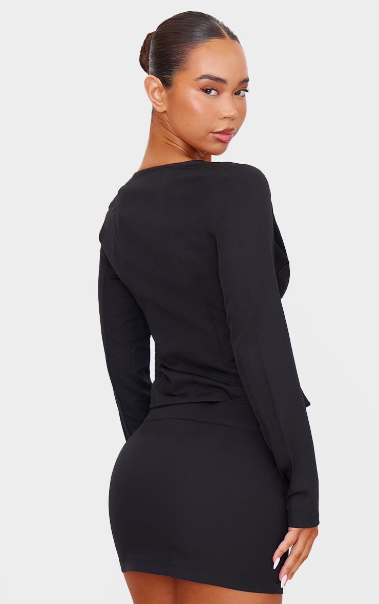 Black Tailored Woven Buckle Detail Long Sleeve Top Product Image