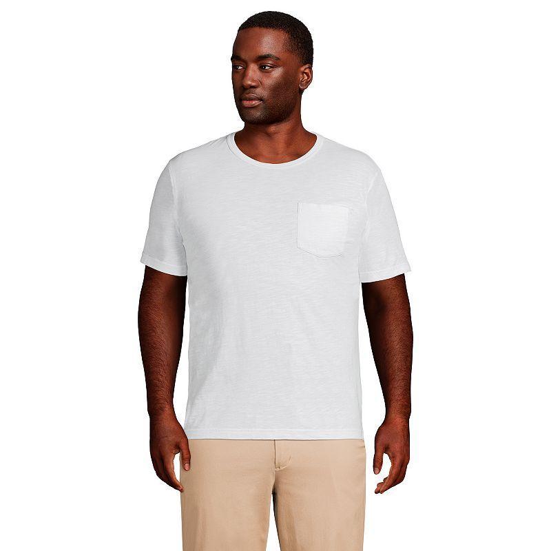 Big & Tall Lands End Garment Dye Slub Pocket Tee, Mens White Product Image