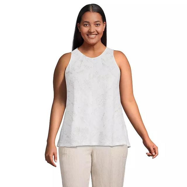 Plus Size Lands End Linen Tank Top, Womens White Green Scenic Product Image