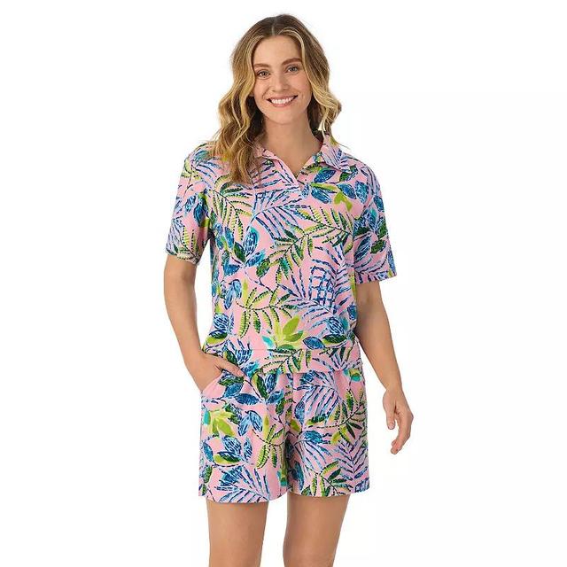 Womens Cuddl Duds Short Sleeve Sleep Sweatshirt & Bermuda Shorts Set Pink Floral Product Image