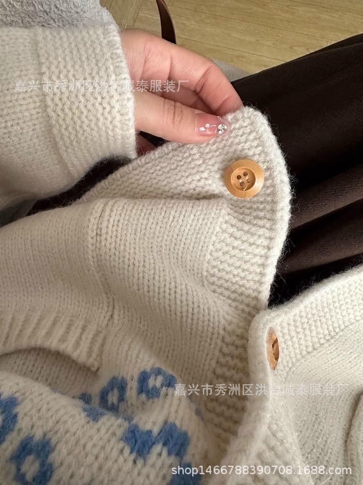 Round Neck Elephant Jacquard Cardigan Product Image