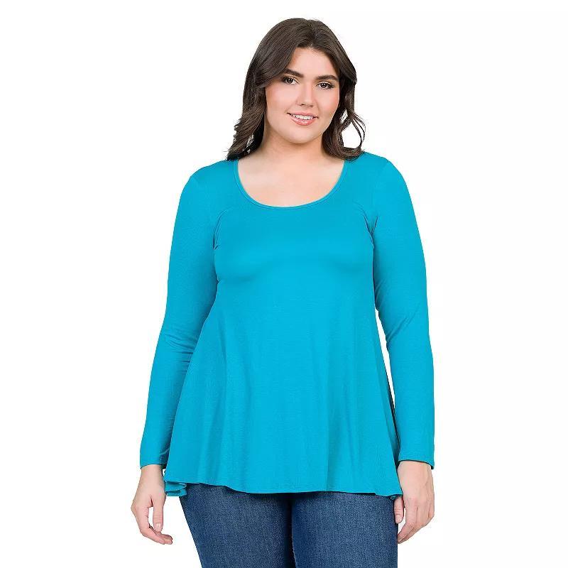 Plus Size 24Seven Comfort Apparel Poised Long Sleeve Swing Tunic Top, Womens Purple Product Image