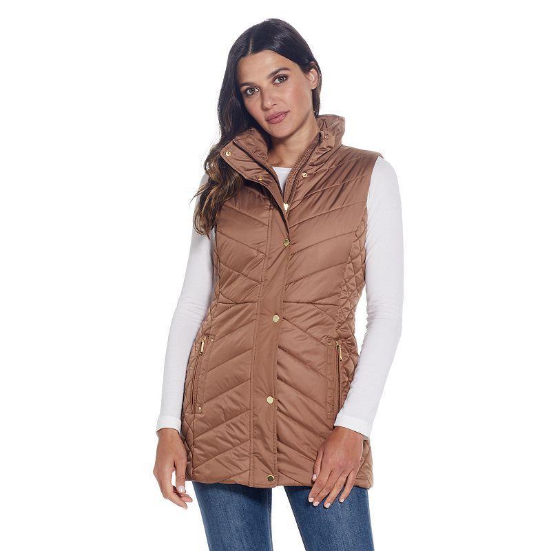 Womens Weathercast Quilted Long Puffer Vest Blue Product Image