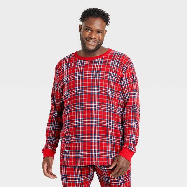 Mens Big & Tall Plaid Cotton Ribbed Holiday Matching Family Pajama Shirt - Wondershop Red 4XLT Product Image