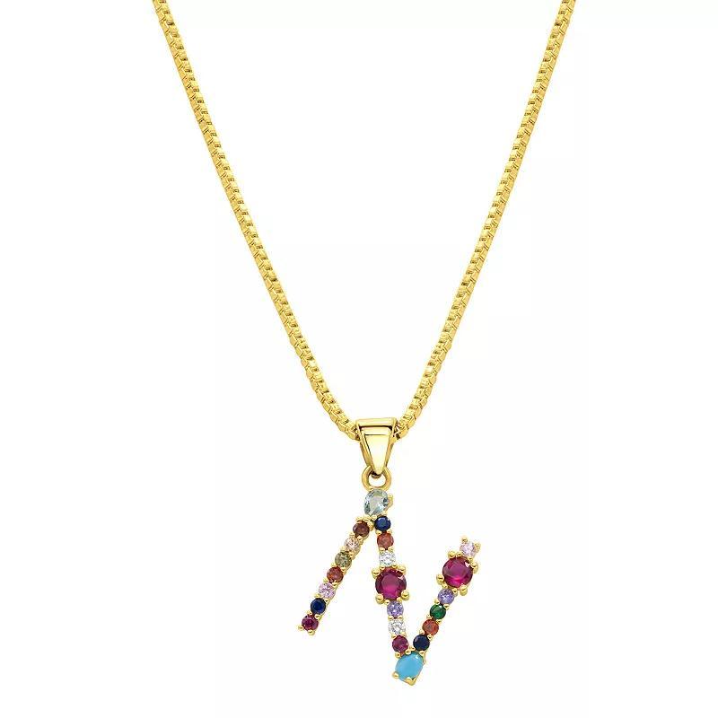 Adornia Gold Tone Multi Color Cubic Zirconia Initial Necklace, Womens Product Image