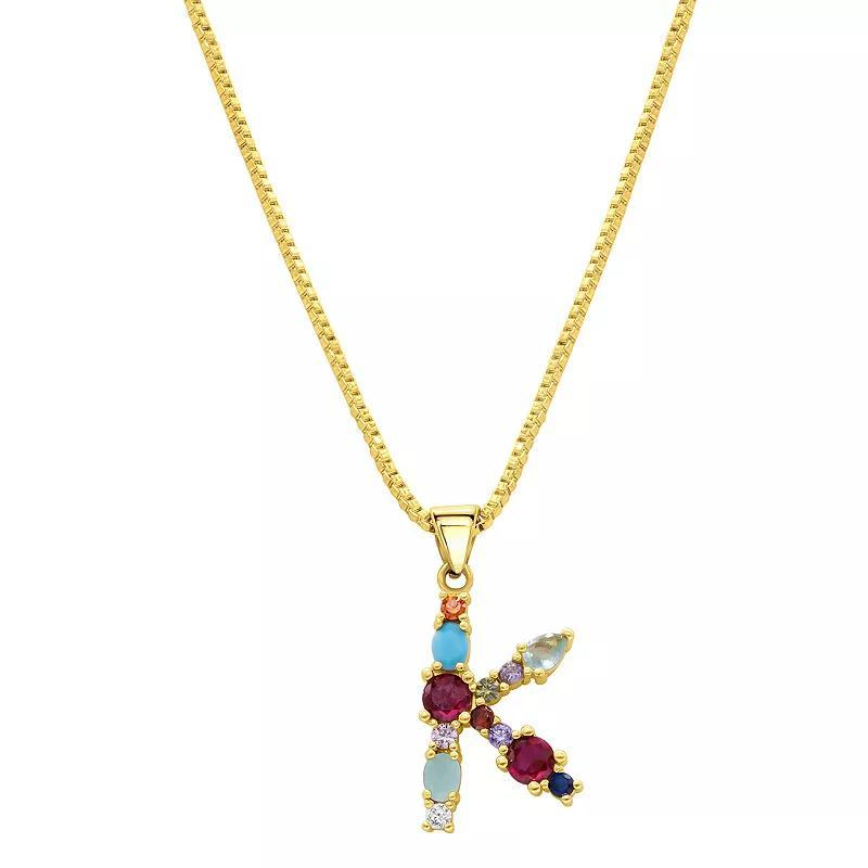 Adornia Gold Tone Multi Color Cubic Zirconia Initial Necklace, Womens Product Image