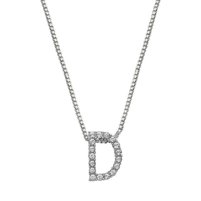 Brilliance Silver Plated Crystal Initial Pendant, Womens White Product Image