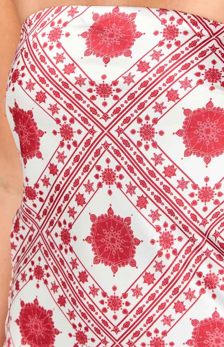 Ellie Red Tile Print Mini Dress Product Image