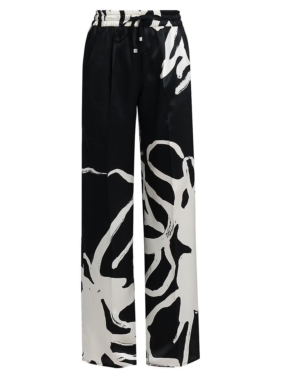 Womens Printed Silk Drawstring Pants Product Image