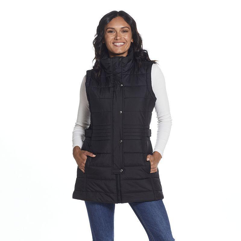 Womens Weathercast Modern Long Quilted Vest Black Product Image