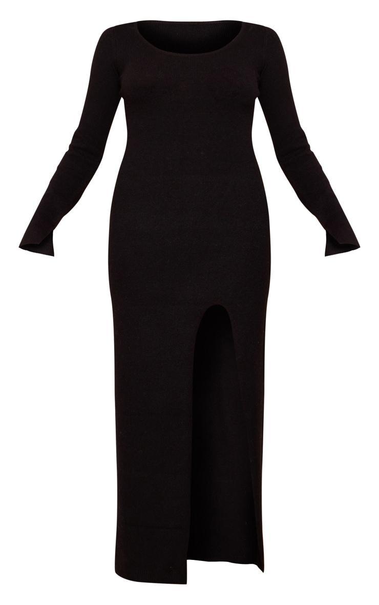 Black Marl Knit Scoop Neck Side Split Maxi Dress Product Image