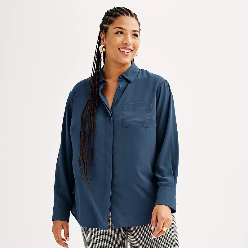 Plus Size Nine West Drapey Button Down Shirt, Womens Product Image