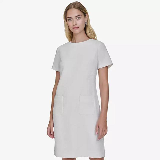 Womens Andrew Marc Short Sleeve Pocket Dress White Product Image