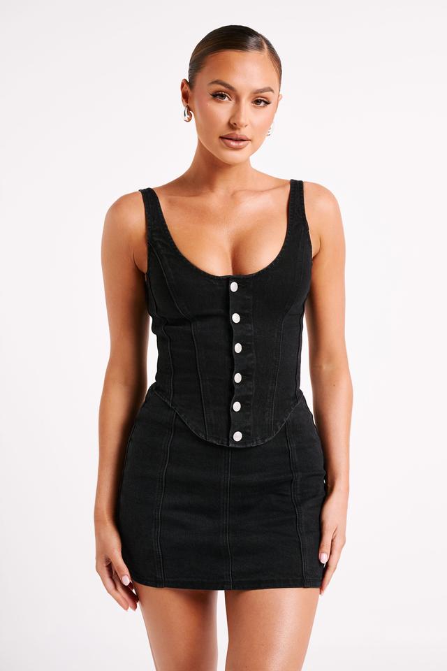 Leilani Corset Denim Top - Washed Black Product Image