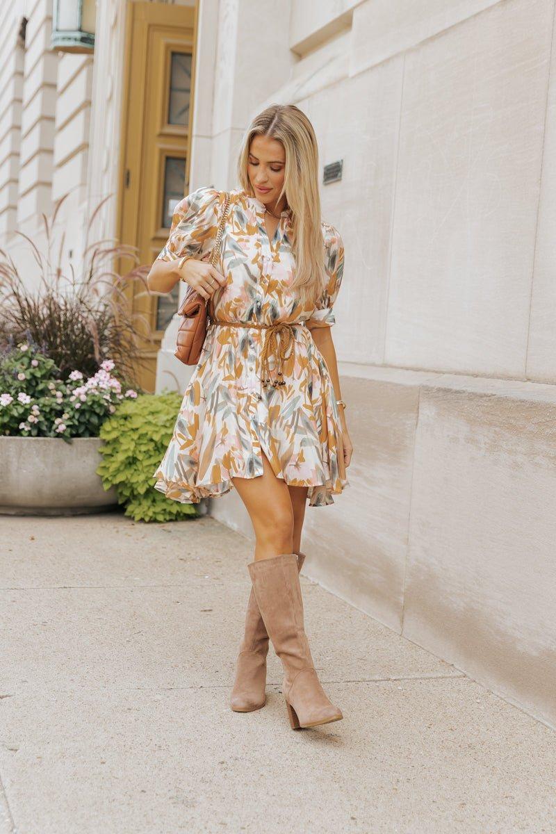 Picture Perfect Belted Print Mini Dress - FINAL SALE Product Image