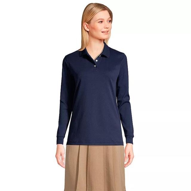 Womens Tall Lands End School Uniform Long Sleeve Interlock Polo Classic Blue Product Image