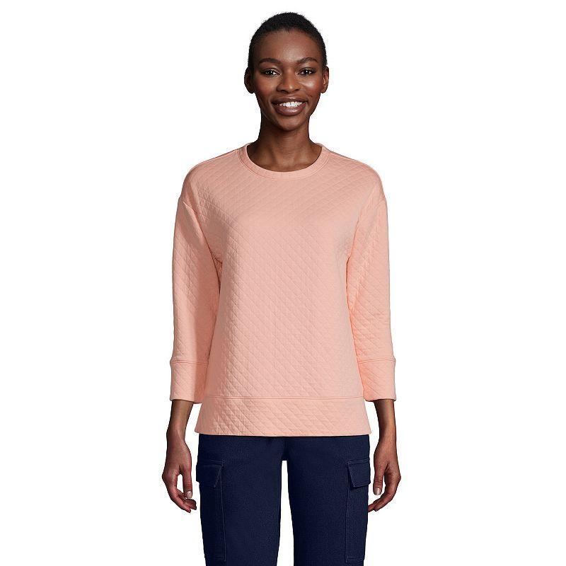 Womens Lands End Quilted Crewneck Top Crisp Pink product image