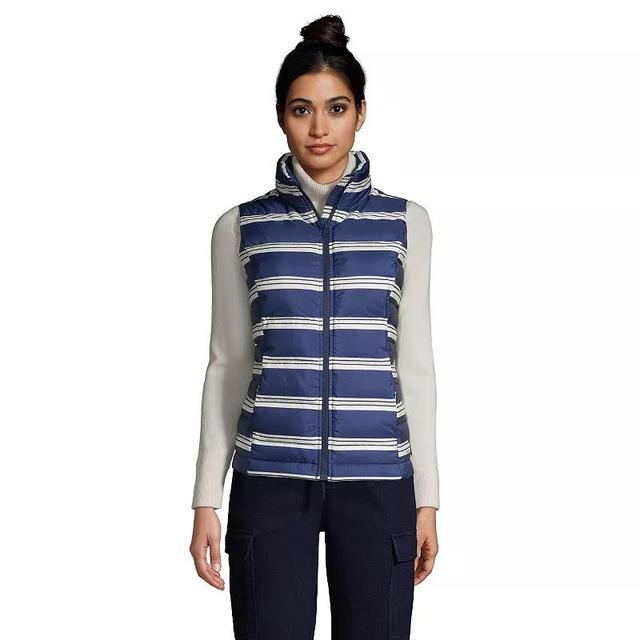 Womens Lands End Down Puffer Vest Blue Founders Stripe Product Image