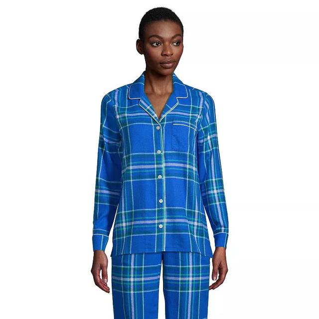 Womens Lands End Long Sleeve Flannel Pajama Top Blue Artisan Plaid Product Image