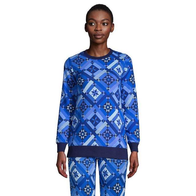 Petite Lands End Serious Sweats Crewneck Sweatshirt Tunic, Womens Blue Prosperity Quilt Product Image