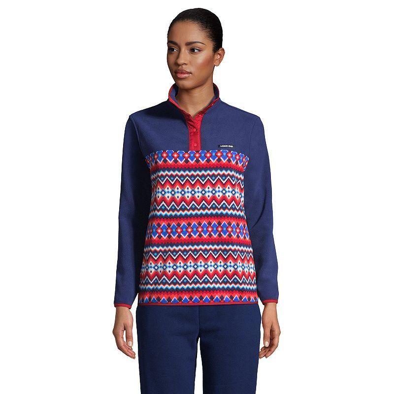 Womens Lands End Heritage Quarter-Snap Fleece Pullover Red Blue Chevron Fairi Product Image