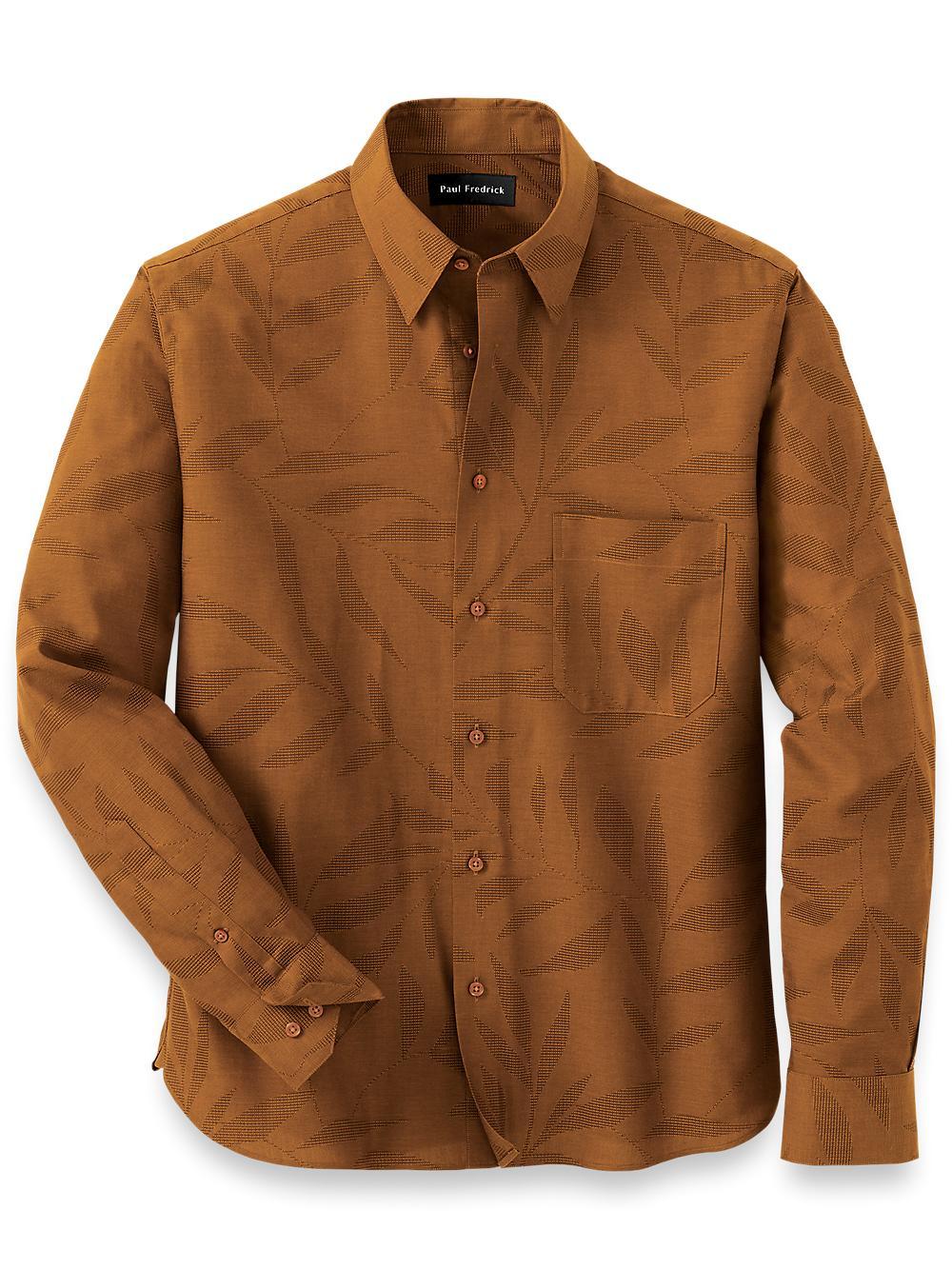 Cotton Leaf Jacquard Casual Shirt - Caramel Product Image