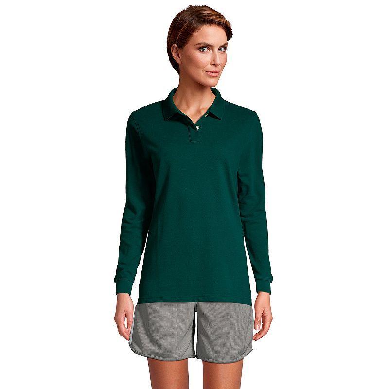 Lands End School Uniform Womens Tall Long Sleeve Mesh Polo Shirt Product Image